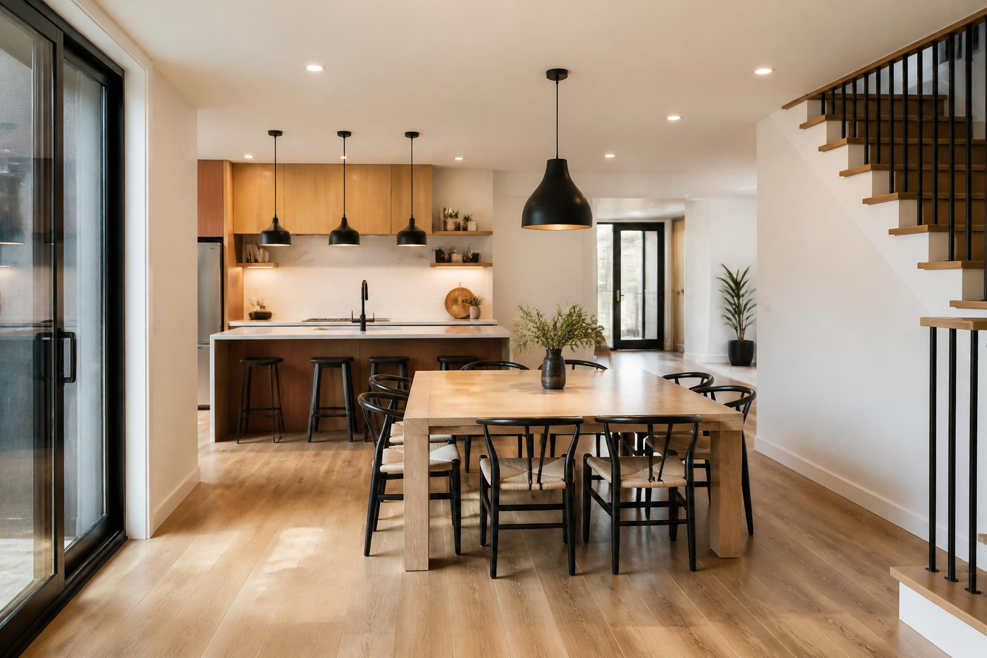 Intérieur résidentiel rénové avec finitions modernes